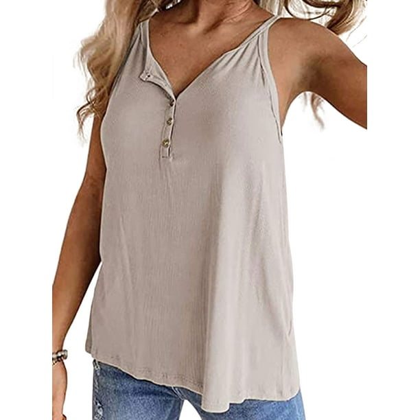 Womens Summer Strappy V-Neck Vest Top Sleeveless Shirt Blouse Casual Tank Tops